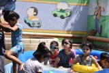 Water play is an inevitable part of pre-school curriculum as it helps in gross motor development, eye hand co-ordination and also helps in vocabulary development.